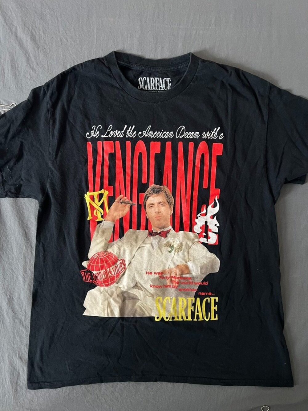 Scarface Ripple Junction Movie Tee Men’s Large Al Pacino Black AOP Vengeance